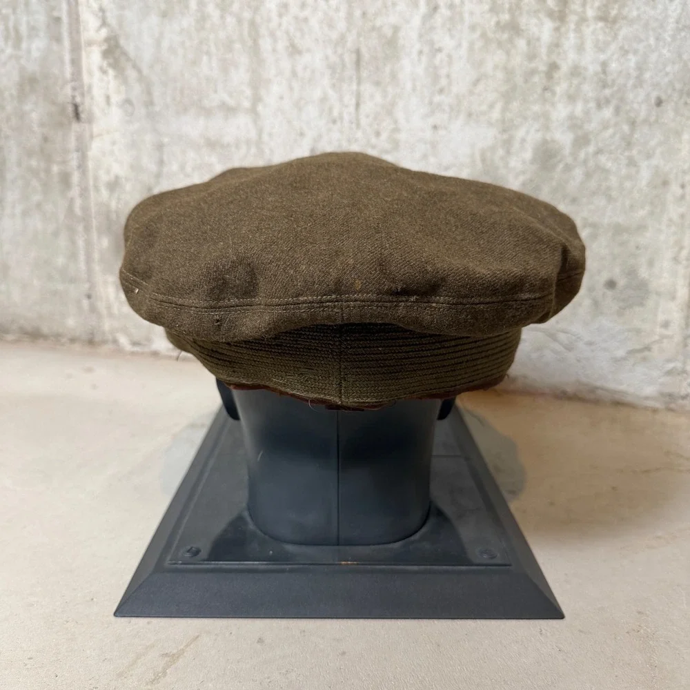Vintage 1947 US Army Service Cap Frame Wool Olive Drab Leather Visor Size 7-1/8